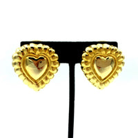 Escada Vintage Gold Puffy Heart Clip - On Earrings - 24 Wishes Vintage Jewelry