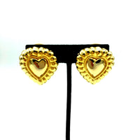 Escada Vintage Gold Puffy Heart Clip - On Earrings - 24 Wishes Vintage Jewelry