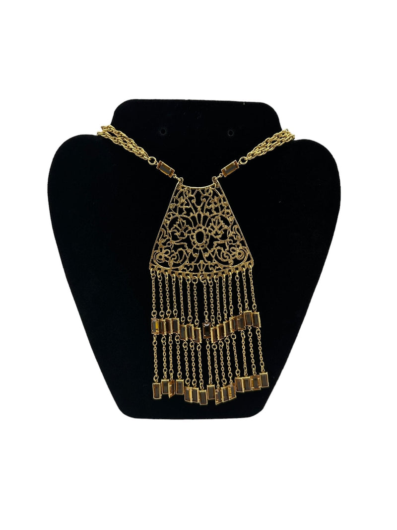 Etruscan Gold Waterfall Fringe Dangle Pendant Unsigned Goldette - 24 Wishes Vintage Jewelry