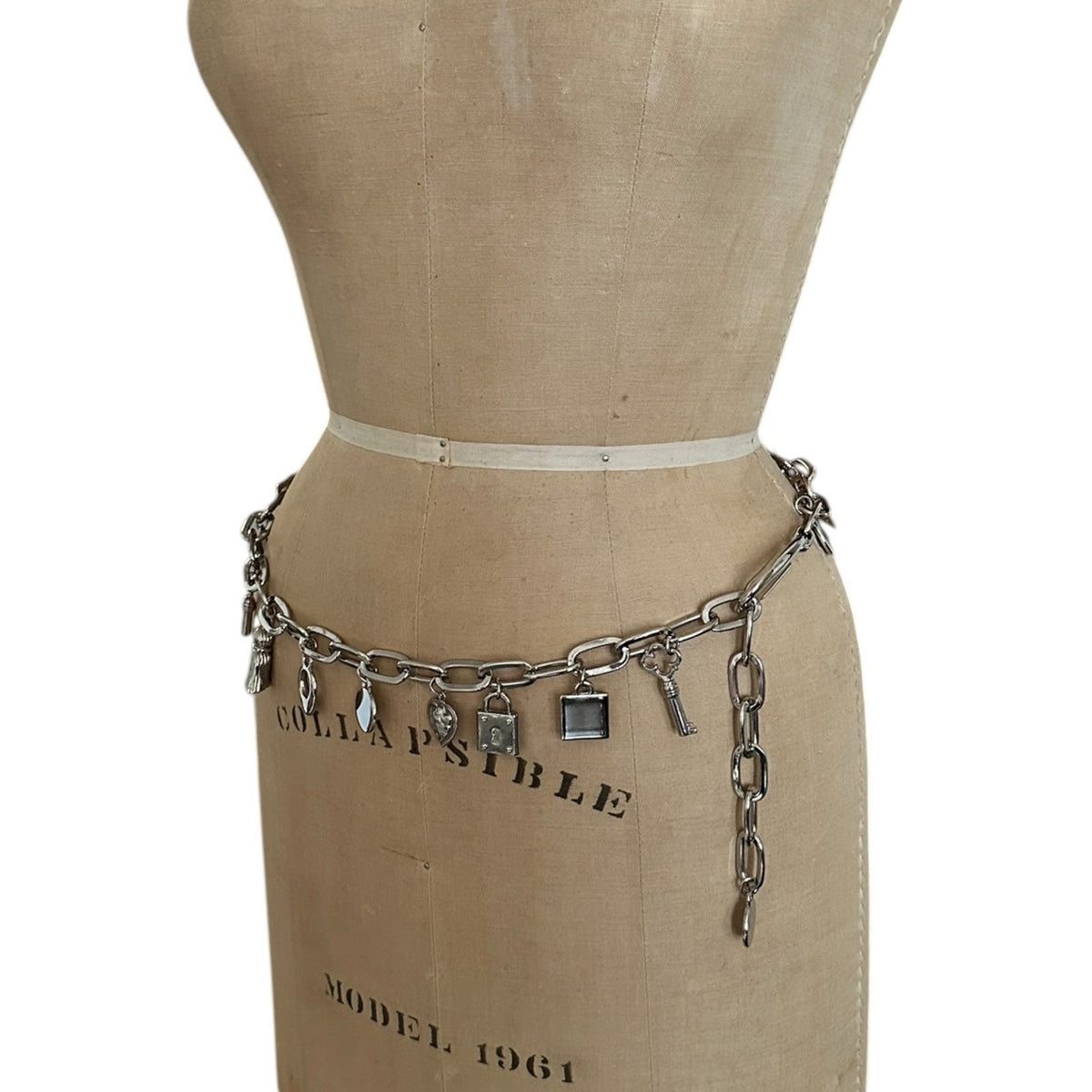 Vintage Escada Silver Chain Charm Statement Belt