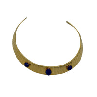 Vintage Gold Brass Choker with Blue Glass Cabochon Accents