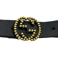Gucci Black Leather Interlocking Beaded GG Belt Italy Size 36