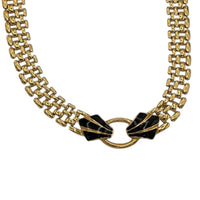 Trifari Gold Panther Link Chain Black Enamel Pendant