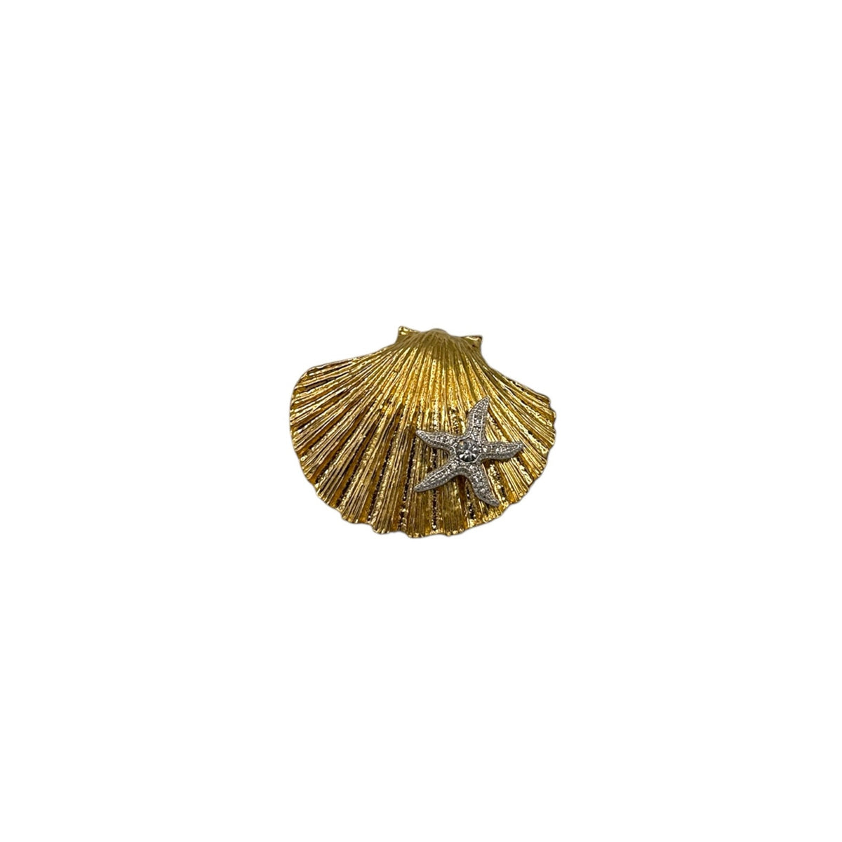 Vintage Coastal Gold Shell with Starfish Brooch Pendant