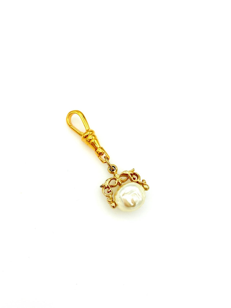 Faux Pearl Victorian Revival Fob Charm - 24 Wishes Vintage Jewelry