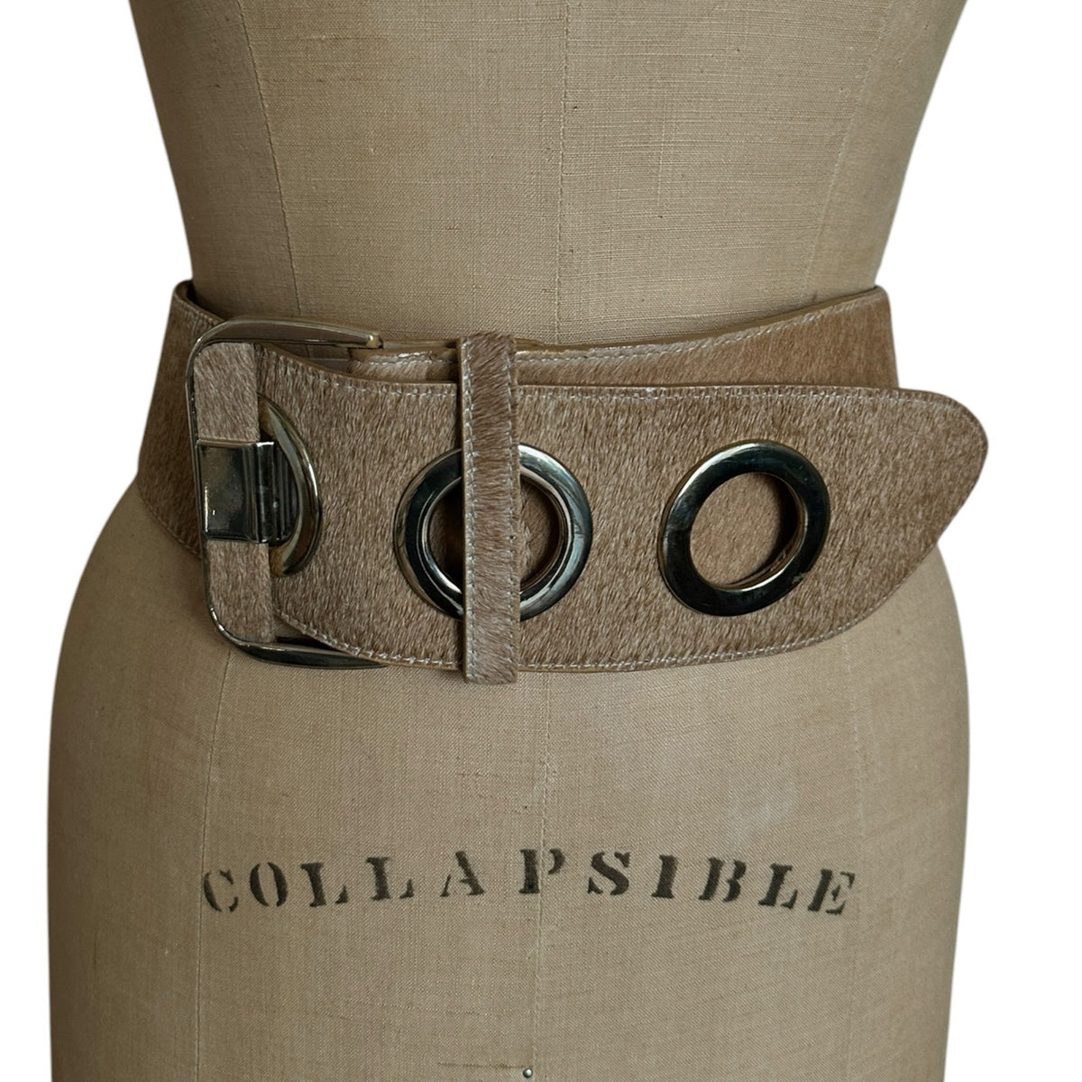 Etcetera Wide Camel Color Leather Oversized Grommet Waist Belt