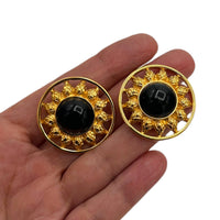 EarringsFendi Gold Black Cabochon Sunburst Round Pierced Earrings