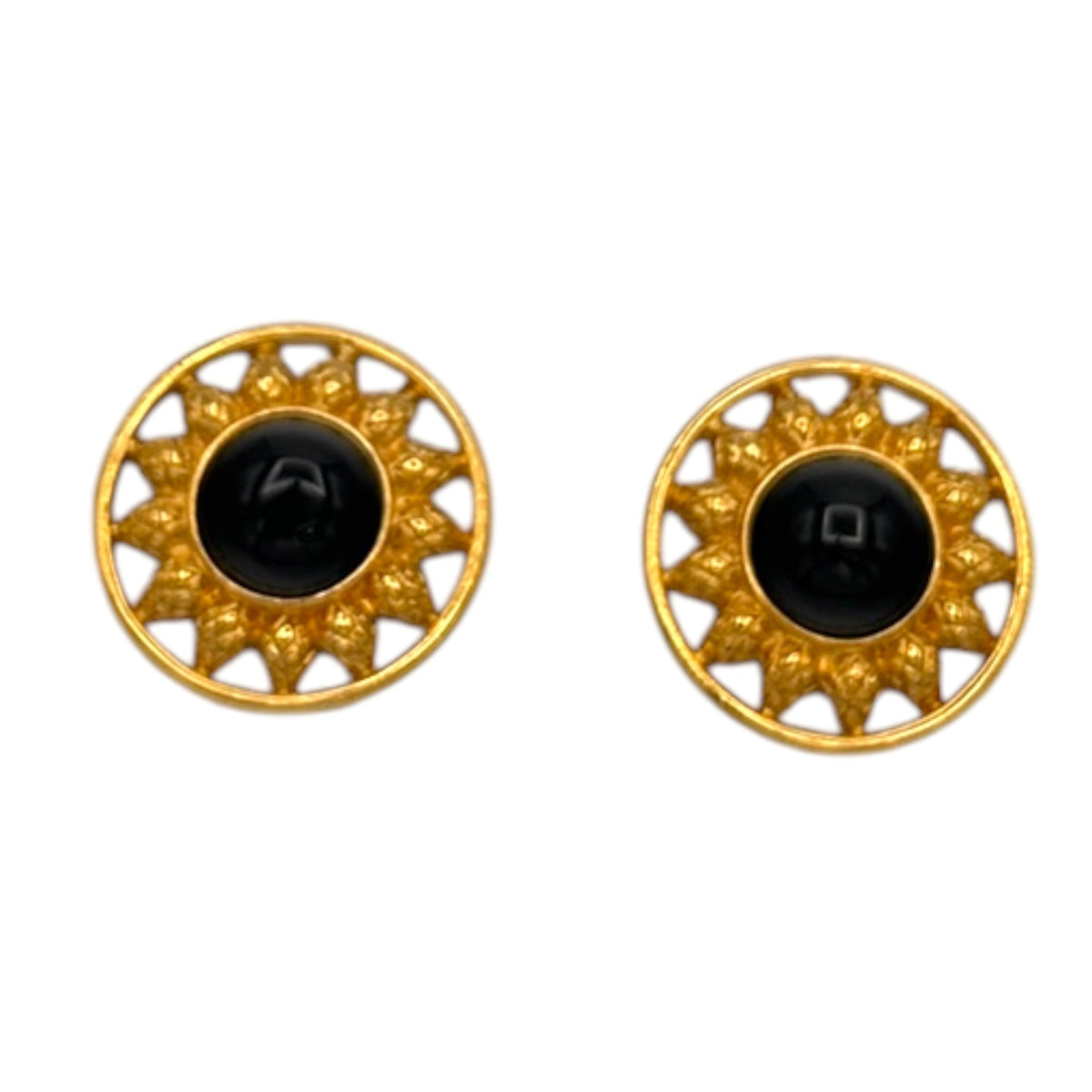 EarringsFendi Gold Black Cabochon Sunburst Round Pierced Earrings