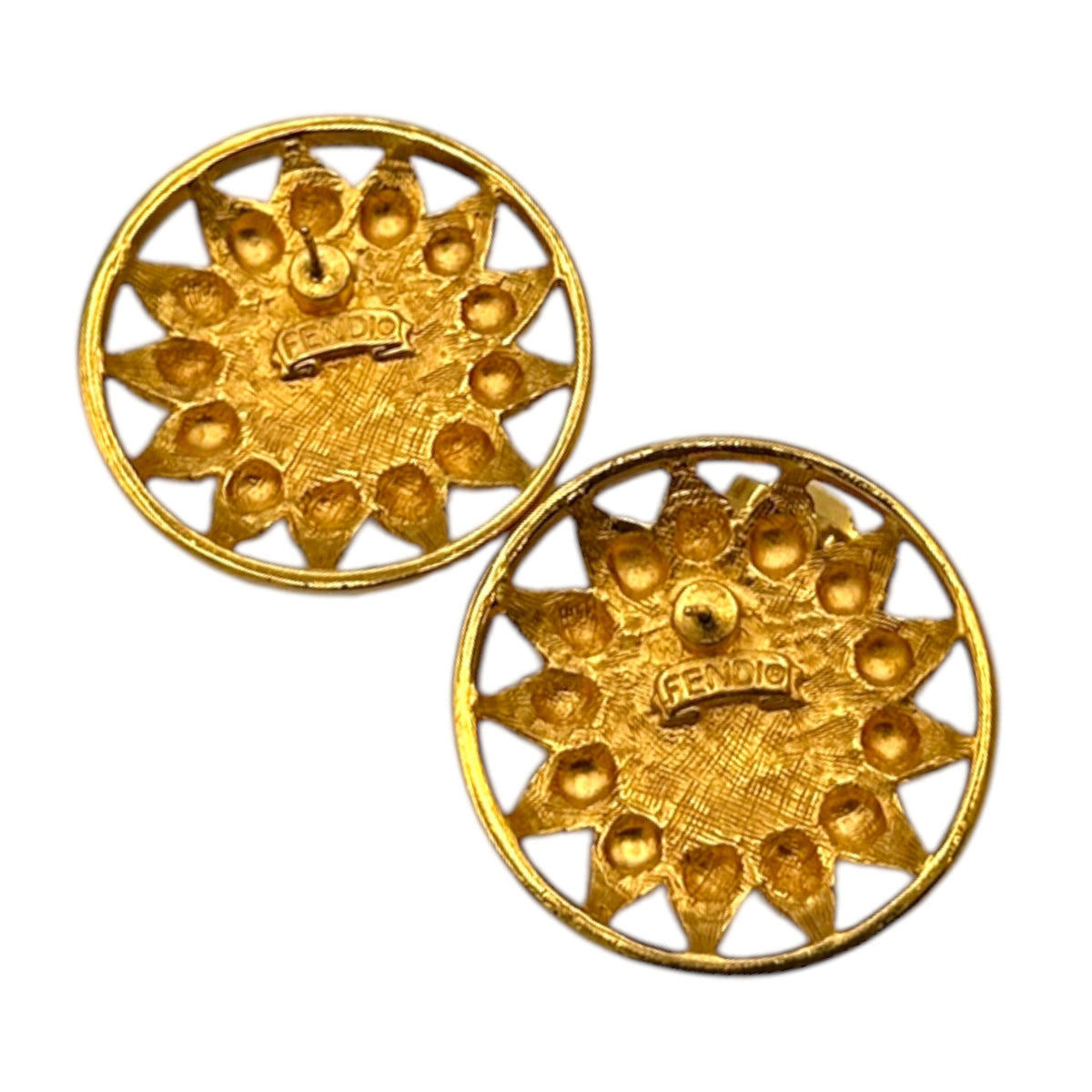 EarringsFendi Gold Black Cabochon Sunburst Round Pierced Earrings