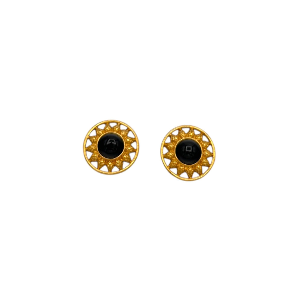 EarringsFendi Gold Black Cabochon Sunburst Round Pierced Earrings
