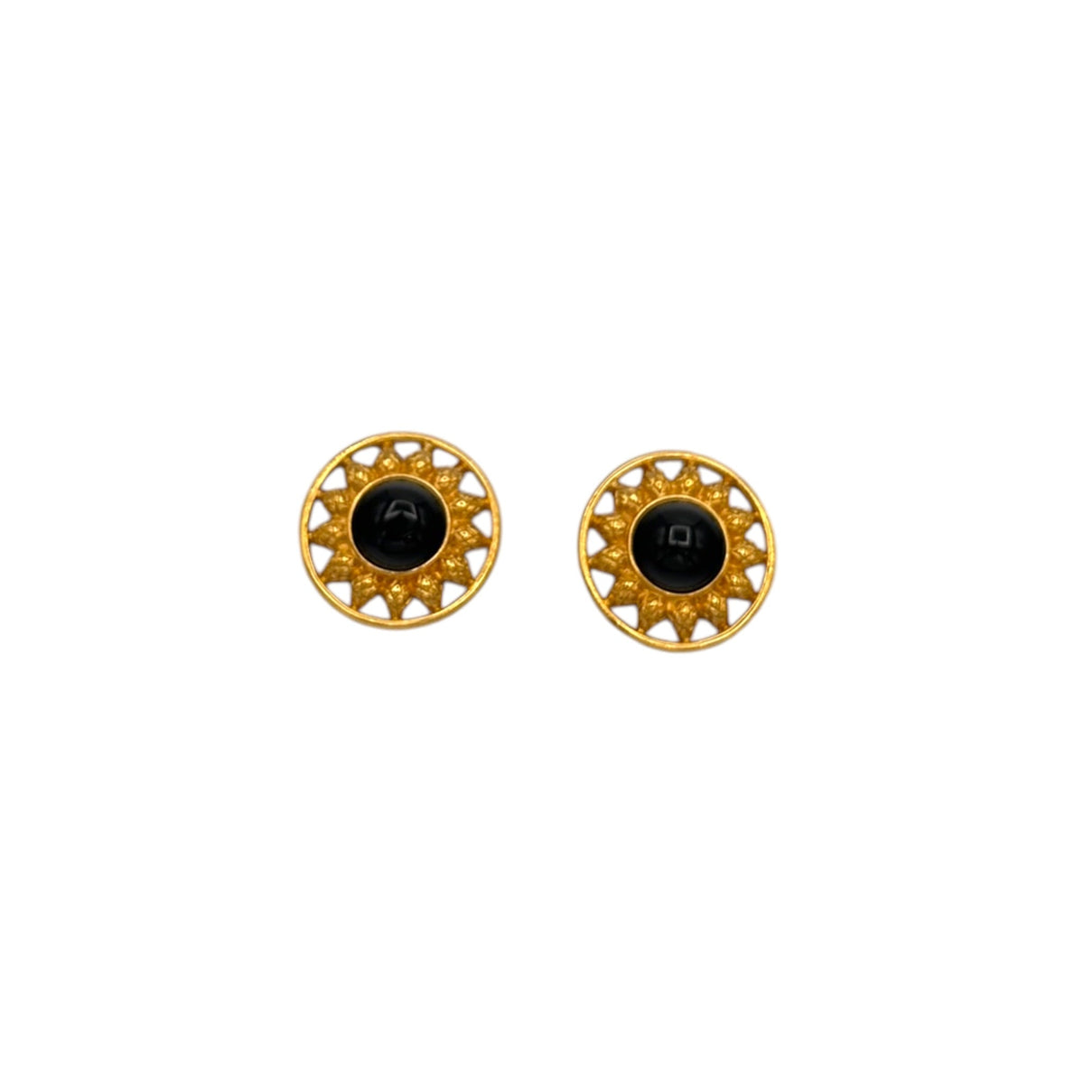 EarringsFendi Gold Black Cabochon Sunburst Round Pierced Earrings