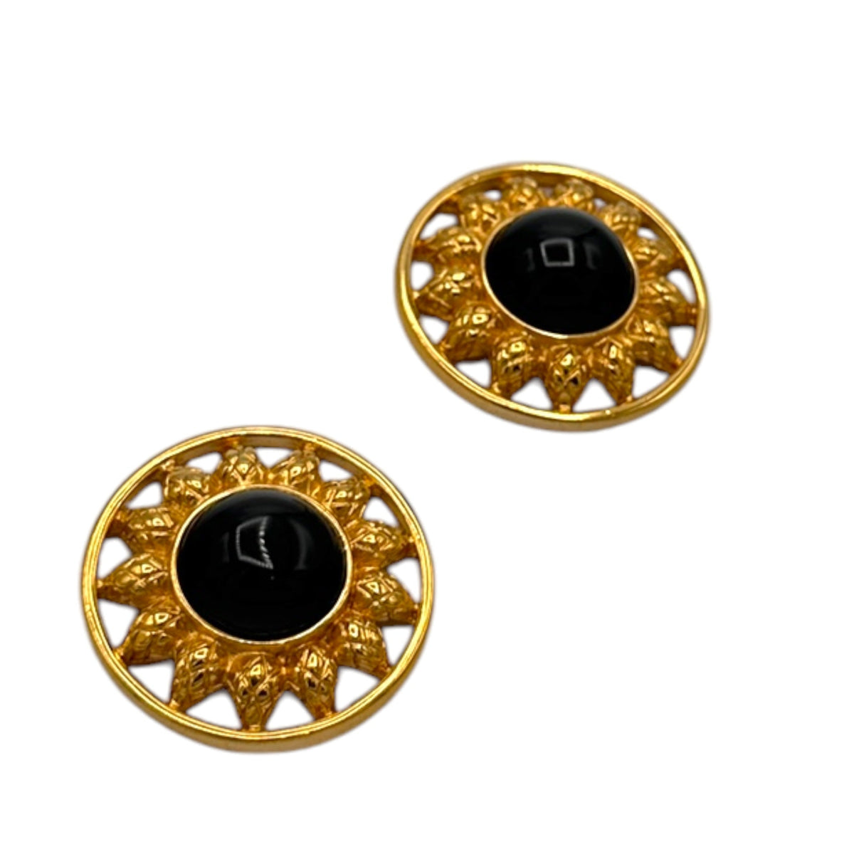 EarringsFendi Gold Black Cabochon Sunburst Round Pierced Earrings