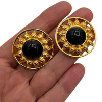 EarringsFendi Gold Black Cabochon Sunburst Round Pierced Earrings