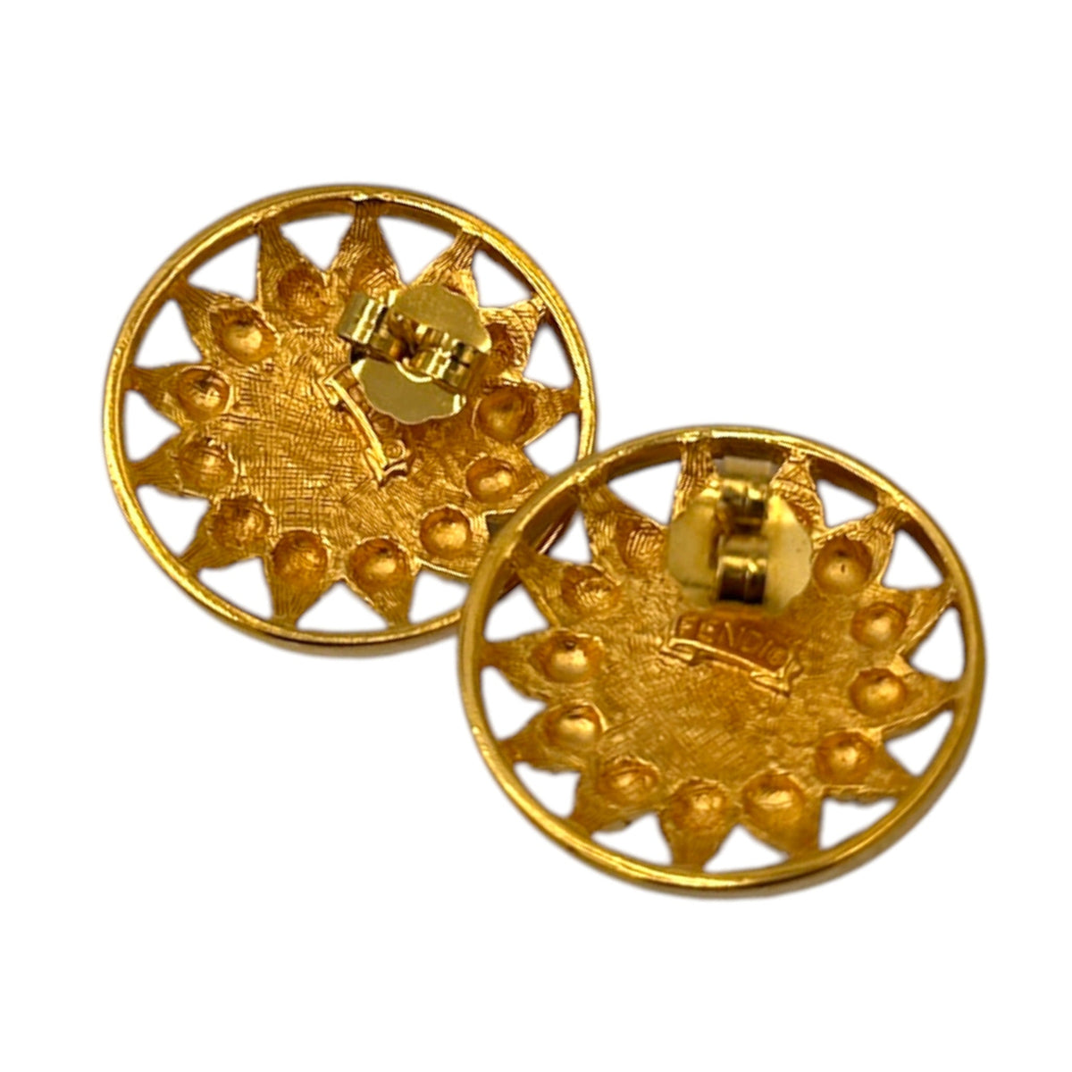 EarringsFendi Gold Black Cabochon Sunburst Round Pierced Earrings