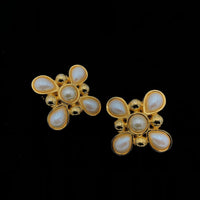 Fendi Gold Pearl Maltese Cross Vintage Clip - On Earrings - 24 Wishes Vintage Jewelry