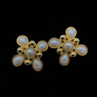 Fendi Gold Pearl Maltese Cross Vintage Clip - On Earrings - 24 Wishes Vintage Jewelry