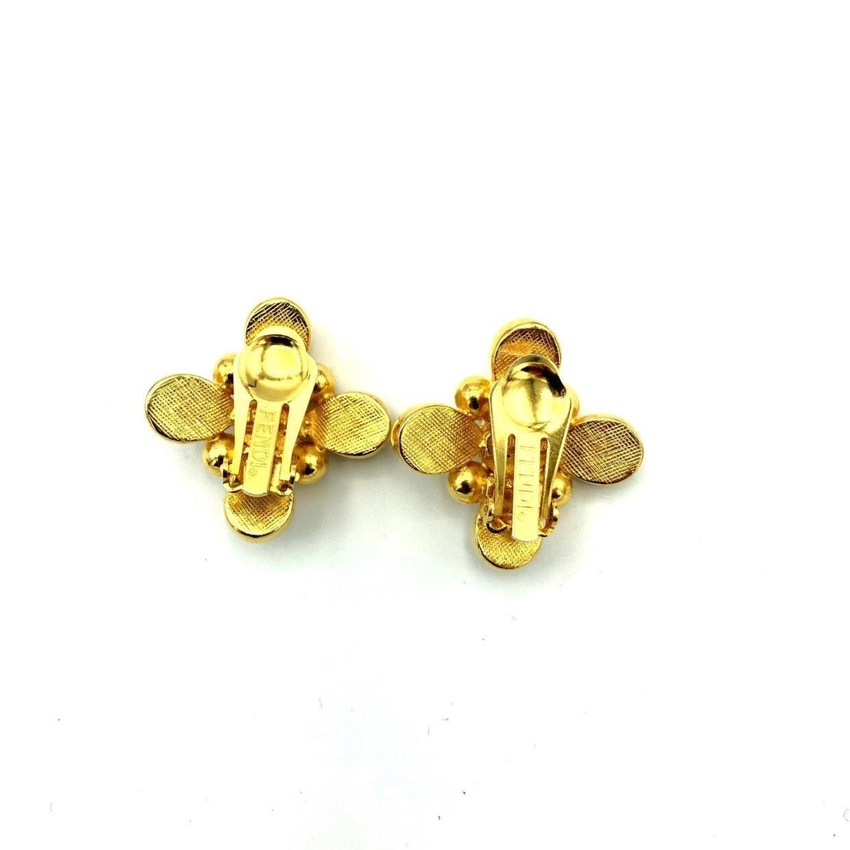 Fendi Gold Pearl Maltese Cross Vintage Clip - On Earrings - 24 Wishes Vintage Jewelry