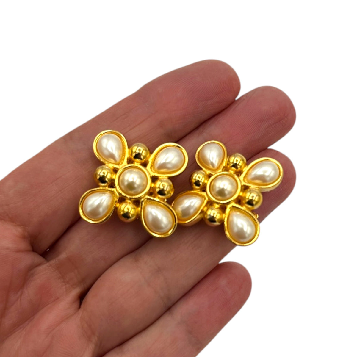 EarringsFendi Gold Pearl Maltese Cross Vintage Clip - On Earrings