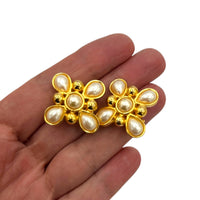 EarringsFendi Gold Pearl Maltese Cross Vintage Clip - On Earrings