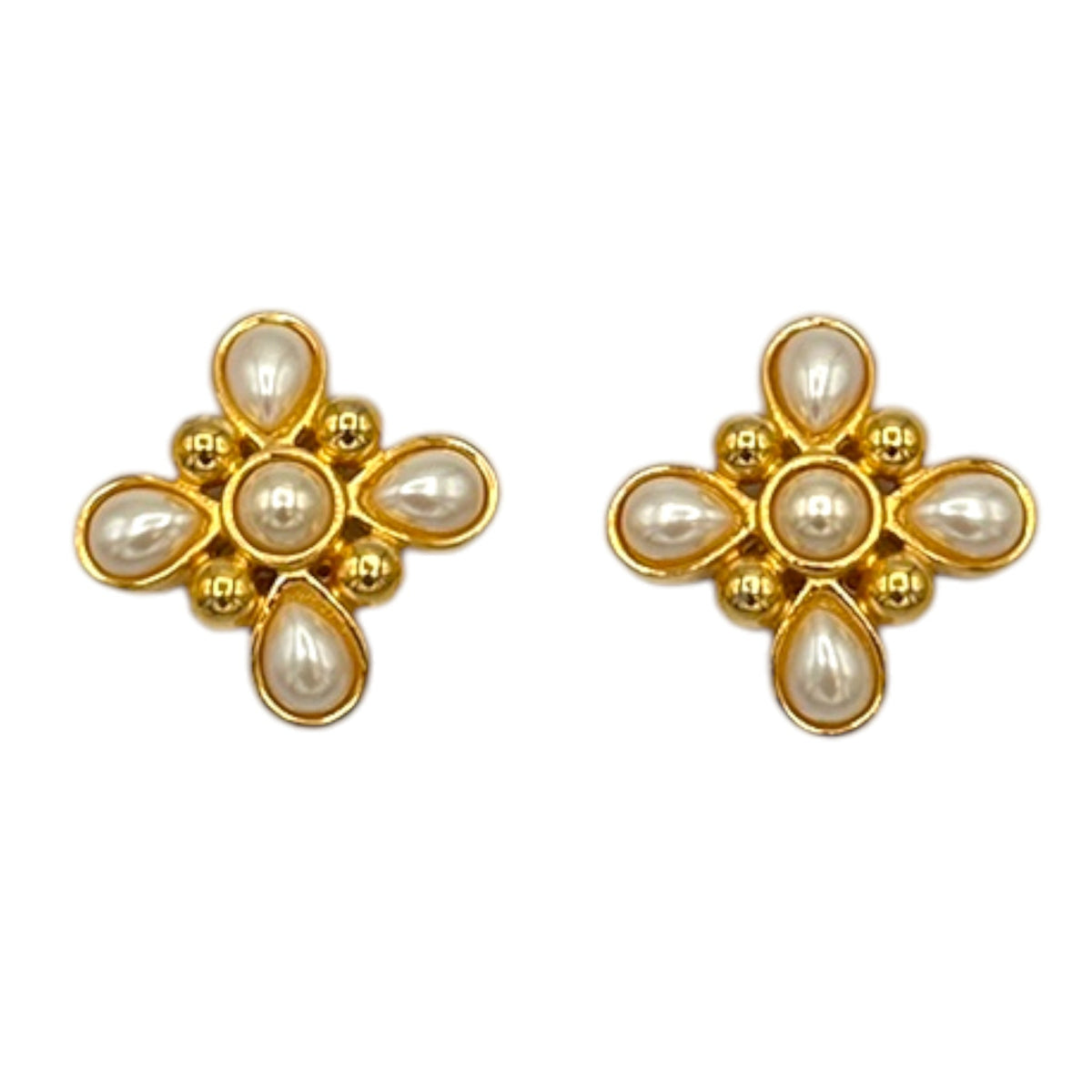 EarringsFendi Gold Pearl Maltese Cross Vintage Clip - On Earrings