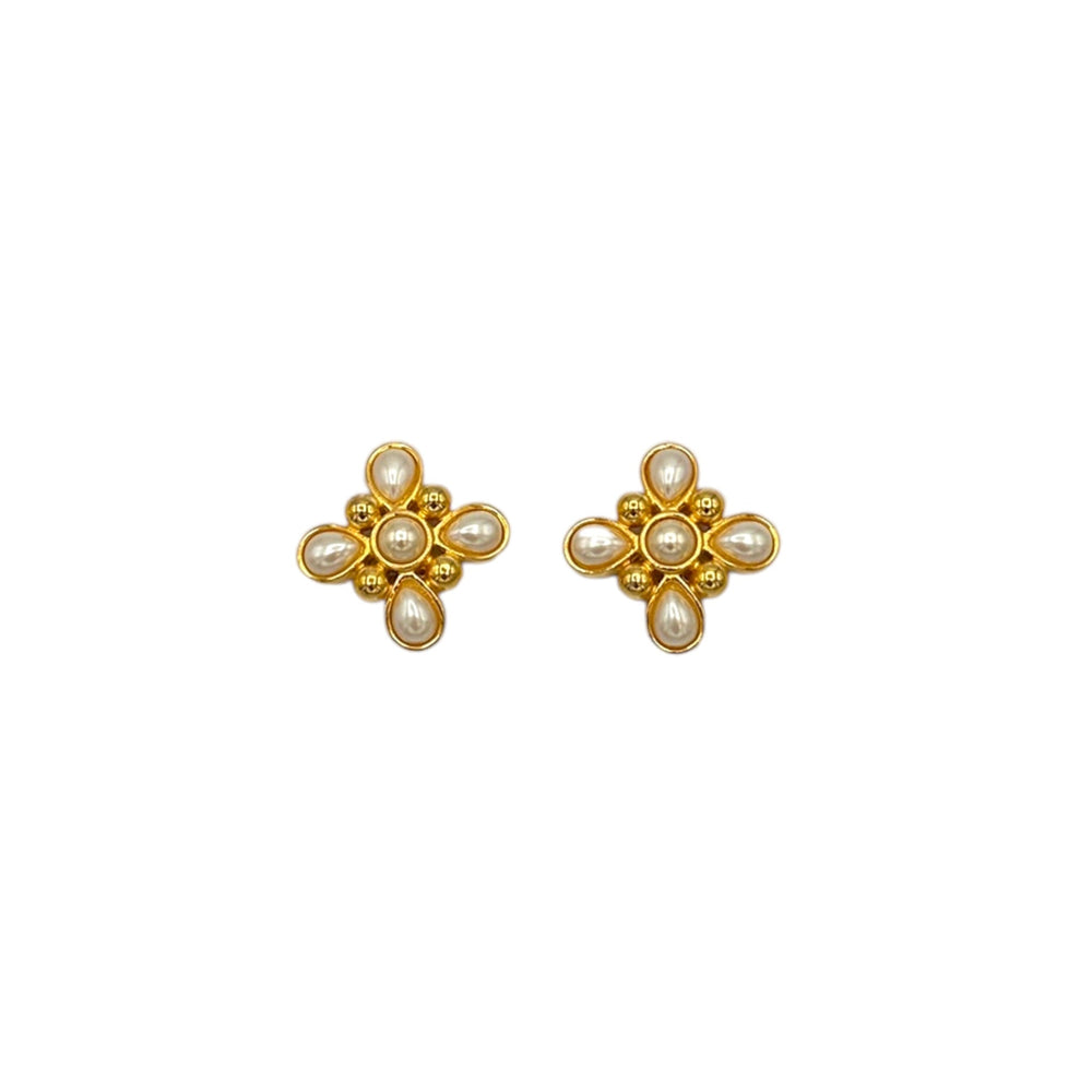 EarringsFendi Gold Pearl Maltese Cross Vintage Clip - On Earrings