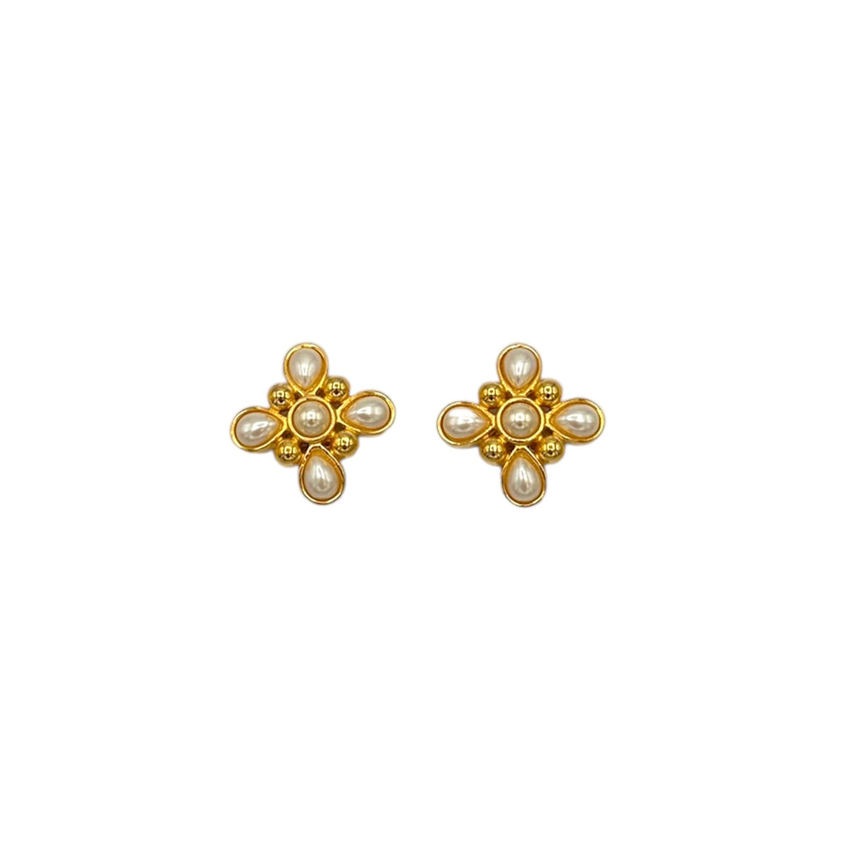 EarringsFendi Gold Pearl Maltese Cross Vintage Clip - On Earrings