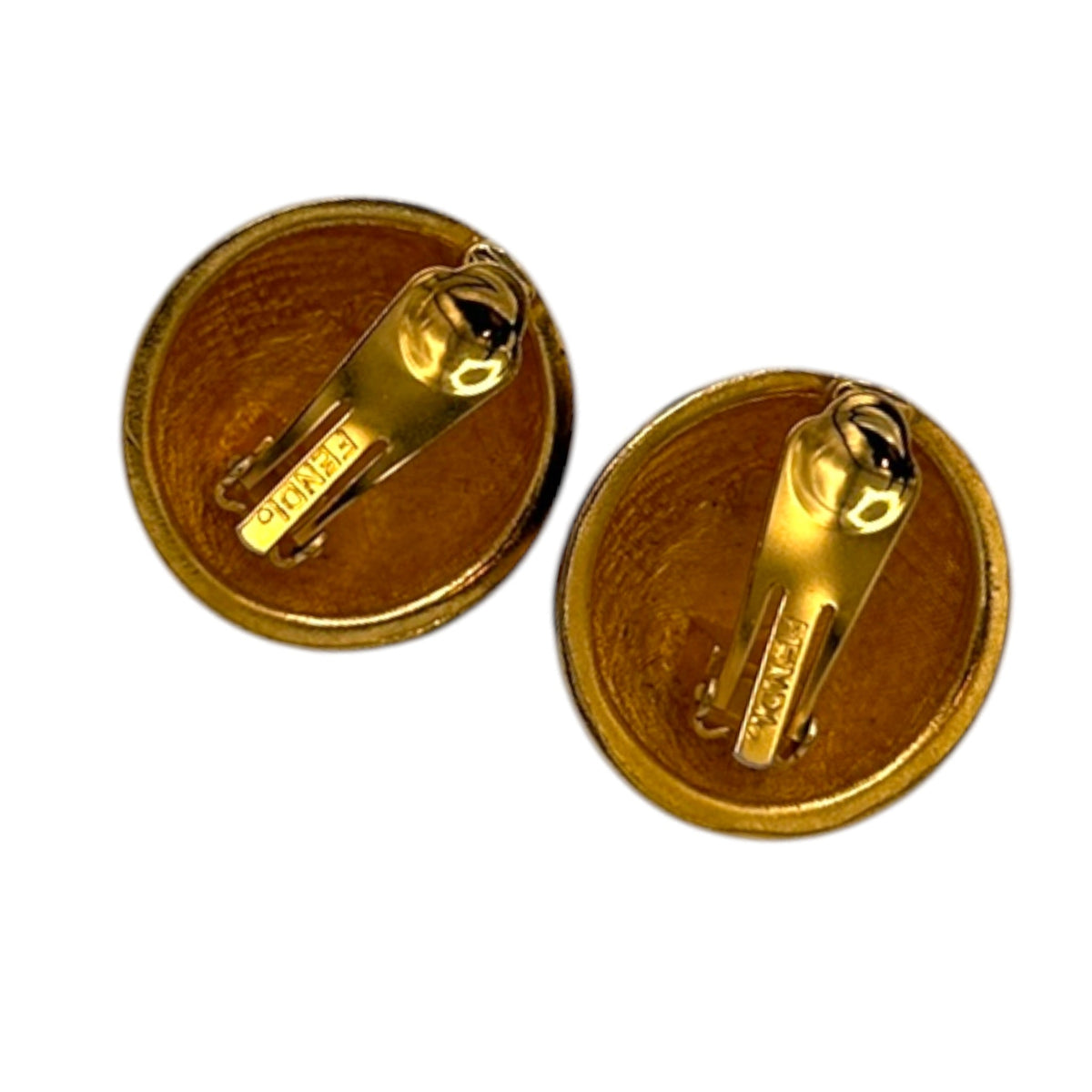 EarringsFendi Gold Round Pearl & Black Enamel Large Vintage Clip - On Earrings