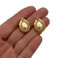 EarringsFendi Gold Teardrop Pearl Vintage Logo Pierced Earrings