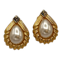 EarringsFendi Gold Teardrop Pearl Vintage Logo Pierced Earrings