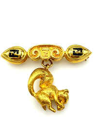 Fendi Iconic Gold Logo Squirrel Charm Vintage Brooch - 24 Wishes Vintage Jewelry