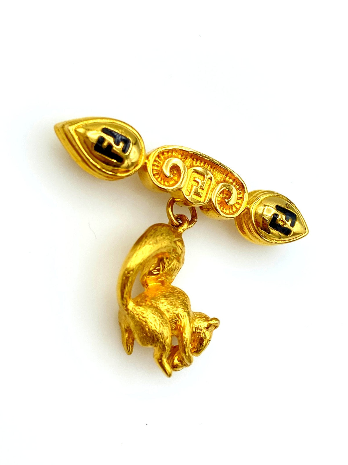 Fendi Iconic Gold Logo Squirrel Charm Vintage Brooch - 24 Wishes Vintage Jewelry