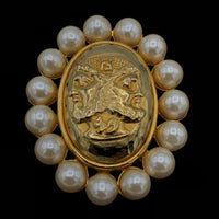 Fendi Iconic Two Sided Bacchus Dionysus Gold & Pearl Vintage Brooch - 24 Wishes Vintage Jewelry