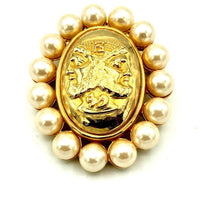 Fendi Iconic Two Sided Bacchus Dionysus Gold & Pearl Vintage Brooch - 24 Wishes Vintage Jewelry