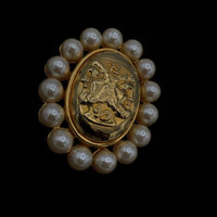 Fendi Iconic Two Sided Bacchus Dionysus Gold & Pearl Vintage Brooch - 24 Wishes Vintage Jewelry