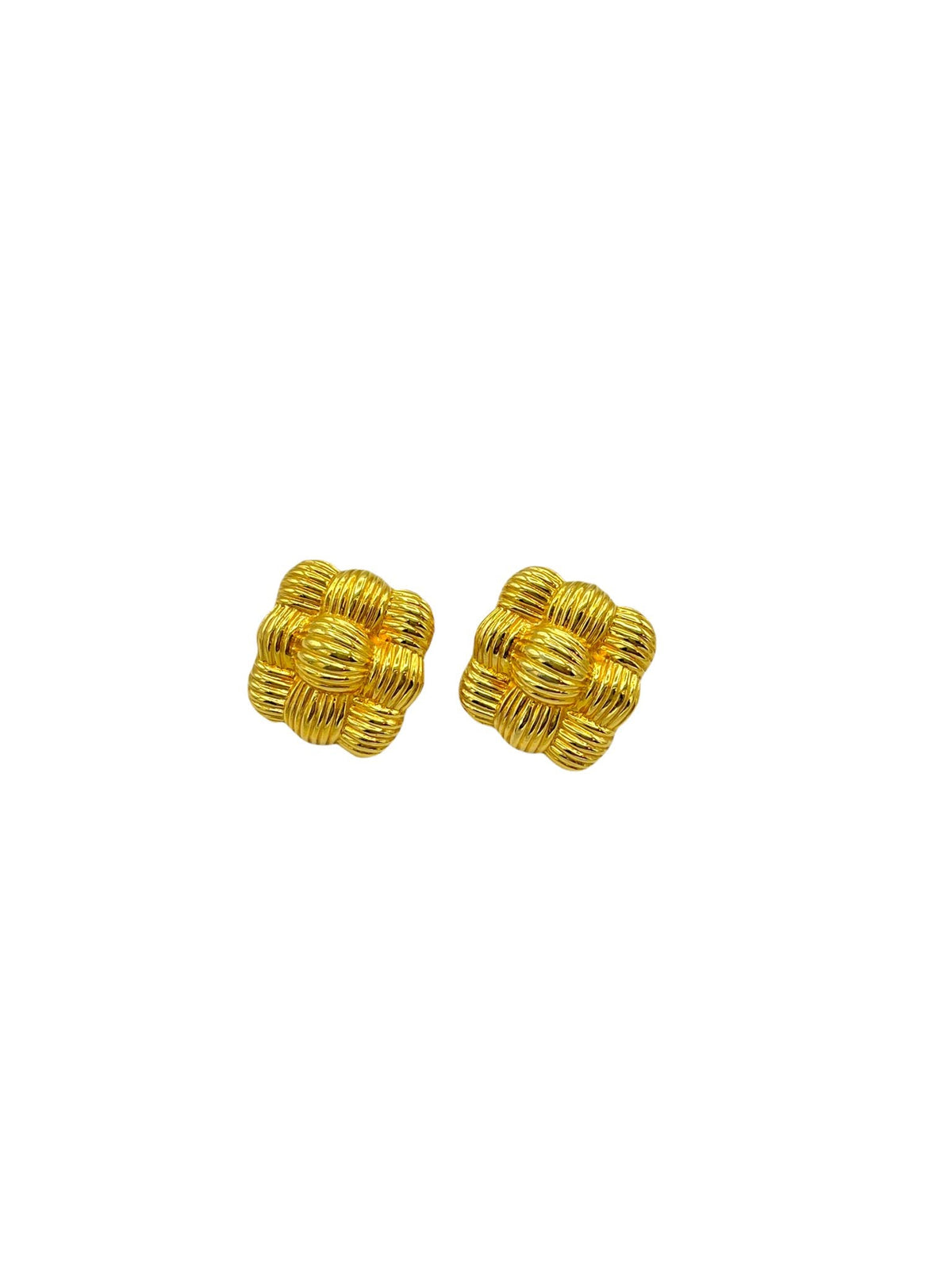 Fendi Square Gold Weave Vintage Pierced Earrings - 24 Wishes Vintage Jewelry