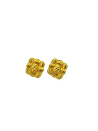 Fendi Square Gold Weave Vintage Pierced Earrings - 24 Wishes Vintage Jewelry