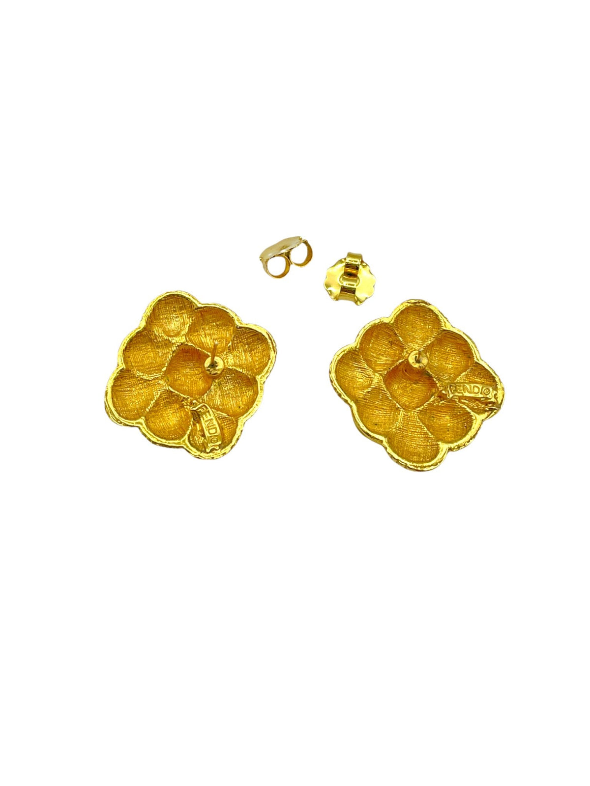 Fendi Square Gold Weave Vintage Pierced Earrings - 24 Wishes Vintage Jewelry