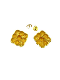 Fendi Square Gold Weave Vintage Pierced Earrings - 24 Wishes Vintage Jewelry