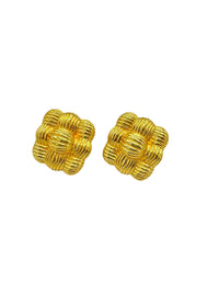 Fendi Square Gold Weave Vintage Pierced Earrings - 24 Wishes Vintage Jewelry