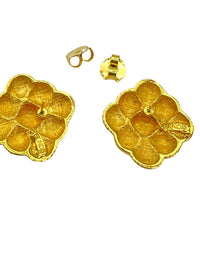 Fendi Square Gold Weave Vintage Pierced Earrings - 24 Wishes Vintage Jewelry