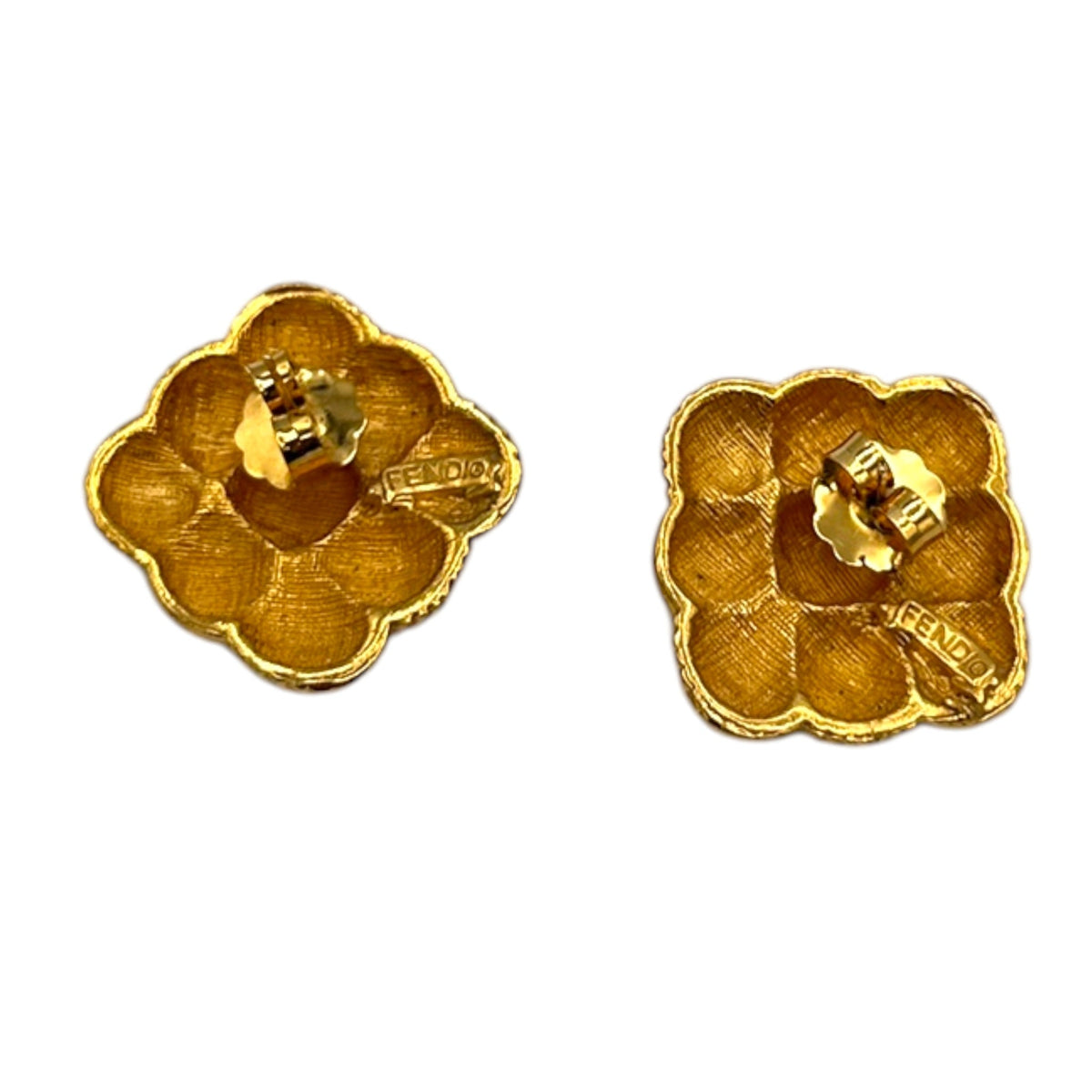 EarringsFendi Square Gold Weave Vintage Pierced Earrings