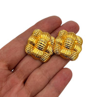 EarringsFendi Square Gold Weave Vintage Pierced Earrings