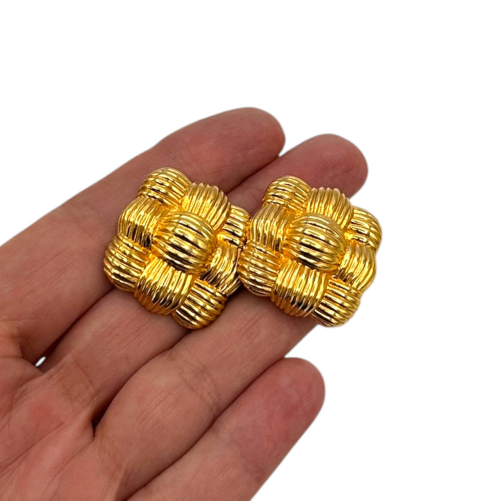 EarringsFendi Square Gold Weave Vintage Pierced Earrings