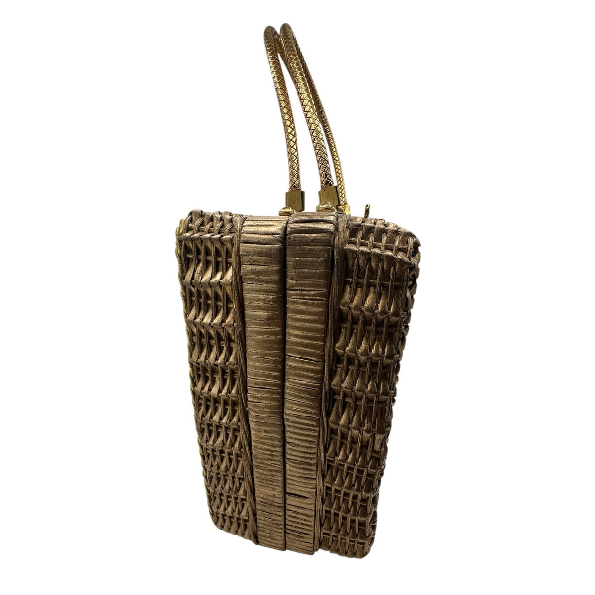 Midas of Miami Gold Wicker Tapestry Handbag Courting Couple