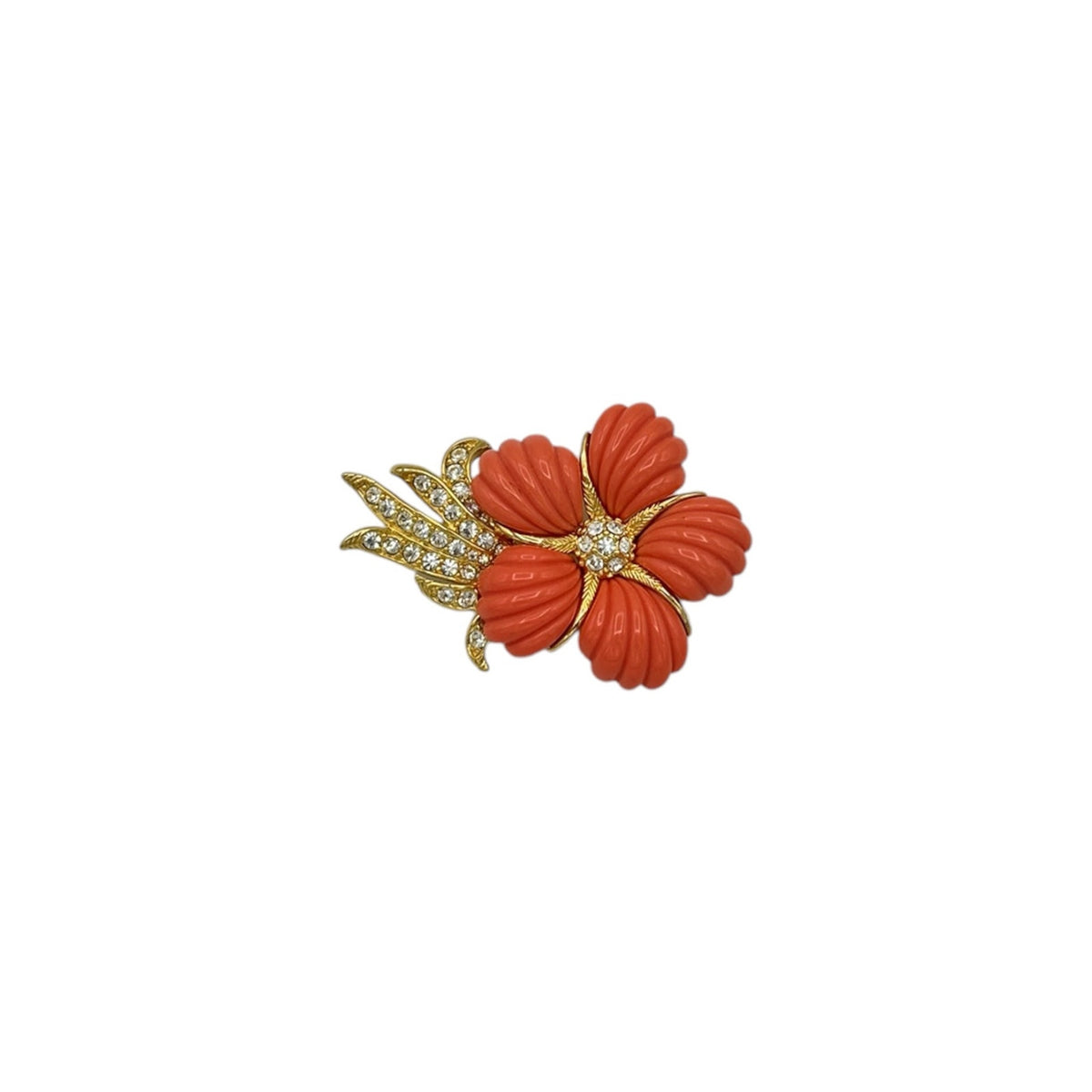 Nolan Miller Gold Coral Flower Rhinestone Brooch