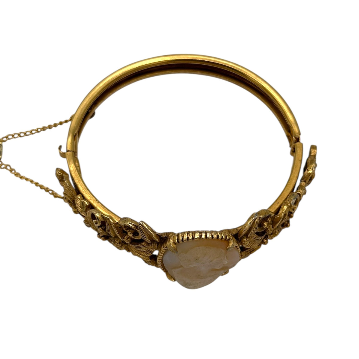 Florenza Real Shell Cameo Victorian Revival Gold Bangle Bracelet 24 Wishes Vintage Jewelry