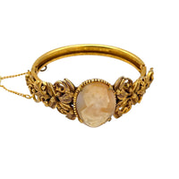 Florenza Real Shell Cameo Victorian Revival Gold Bangle Bracelet 24 Wishes Vintage Jewelry