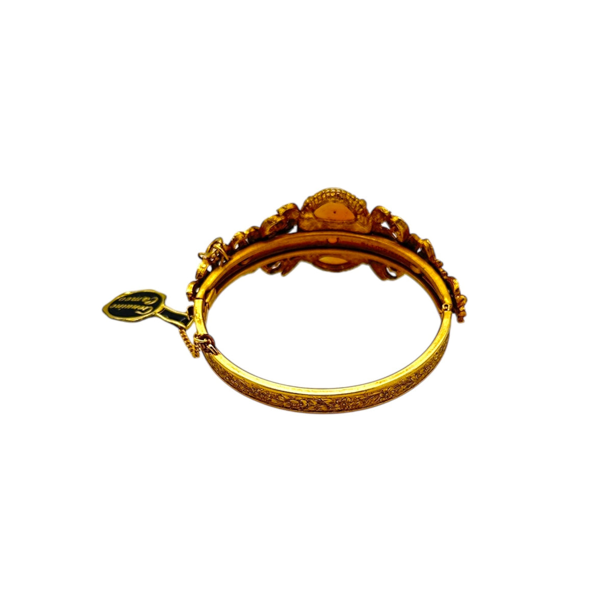 Florenza Real Shell Cameo Victorian Revival Gold Bangle Bracelet 24 Wishes Vintage Jewelry