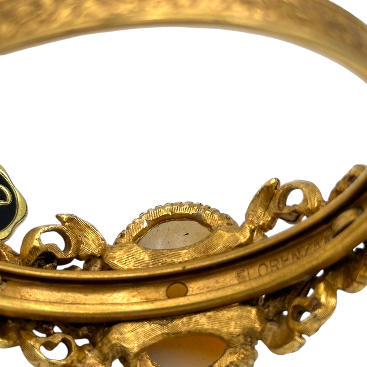 Florenza Real Shell Cameo Victorian Revival Gold Bangle Bracelet 24 Wishes Vintage Jewelry