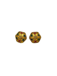 Ginnie Johansen GJD Gold Etruscan Enamel Clip - on Earrings - 24 Wishes Vintage Jewelry